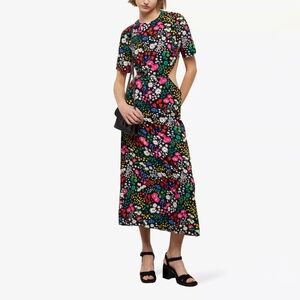🆕️ The Kooples Joyful Flowers Cut Out Midi Dress in Black